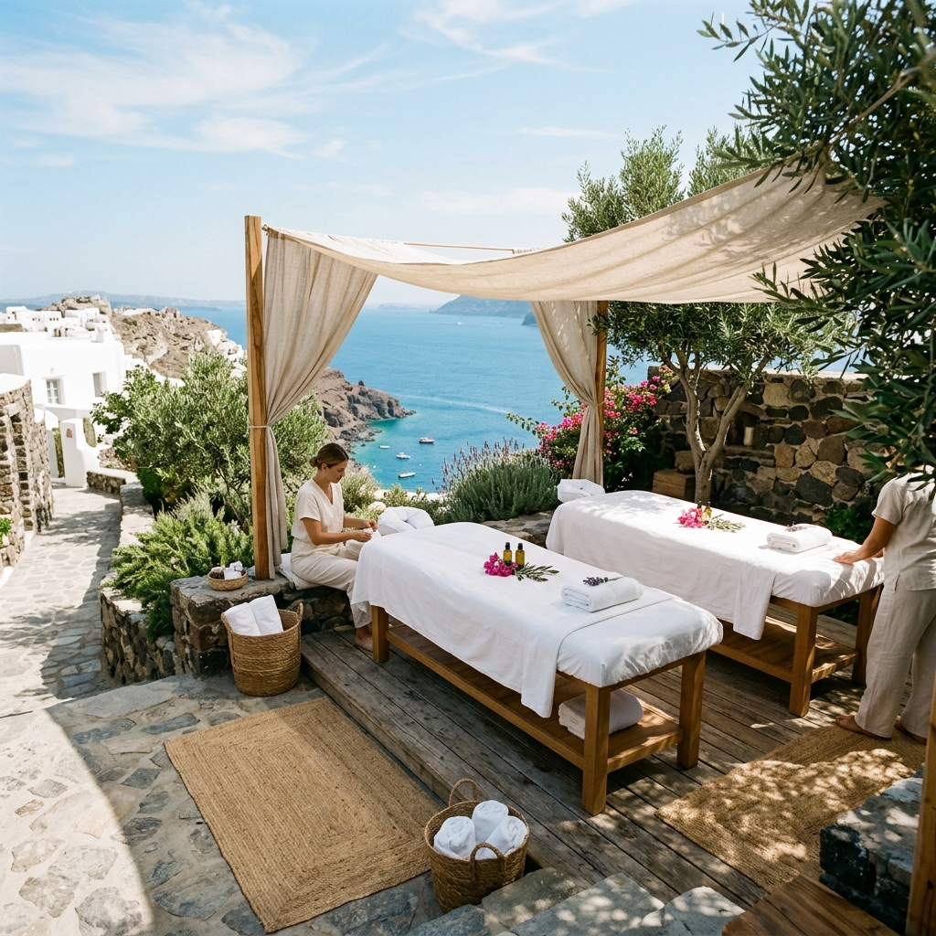 Outdoor couples massage overlooking the sea